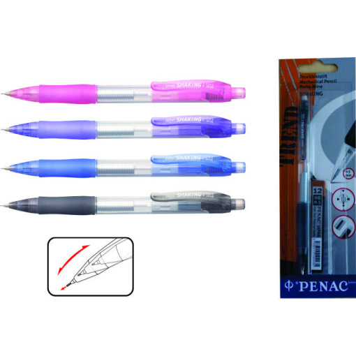 Creion mecanic PENAC Shaking, rubber grip, 0.5mm, varf metalic + set mine gratis
