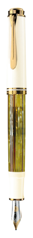 STILOU SOUVERAN M400 F TORTOISESHELL PENITA AUR 14K+ACCESORII PLACATE AUR ALB/VERDE