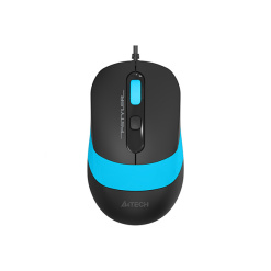 MOUSE A4tech, PC sau NB, cu fir, USB, optic, 1600 dpi, butoane/scroll 4/1, buton selectare viteza, negru / albastru, "FM10 Blue" (timbru verde 0.18 lei)