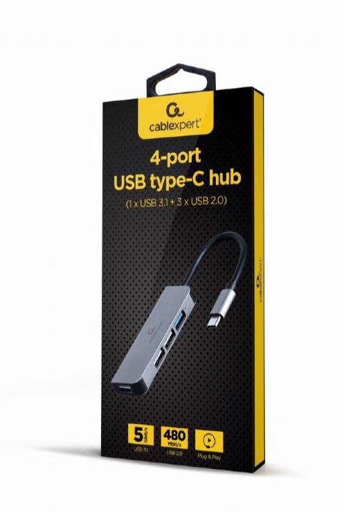 HUB extern GEMBIRD, porturi USB: USB 3.1 x 1, USB 2.0 x 3, conectare prin USB Type-C, argintiu, "UHB-CM-U3P1U2P3-01" (timbru verde 0.8 lei) - imagine 2