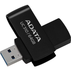 MEMORIE USB 3.2 ADATA 64 GB, protectie slide laterala, carcasa plastic, negru, "UC310-64G-RBK" (timbru verde 0.03 lei)