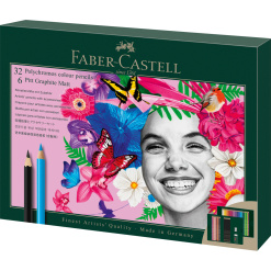 SET CADOU 32 CREIOANE COLORATE POLYCHROMOS + 6 CREIOANE GRAFIT MATT + ACCESORII FABER-CASTELL