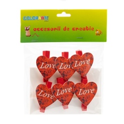 Accesorii creatie - lemn - inimioare LOVE, colorat, 4.5cm, set 6 buc, Colorarte