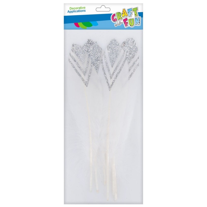 Accesorii creatie - pene, alb, 18-20cm, cu sclipici argintiu, set 6 buc, Craft with Fun, 463665 - imagine 2