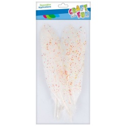 Accesorii creatie - pene, alb, 18-20cm, cu sclipici fluorescent, set 6 buc, Craft with Fun, 463670