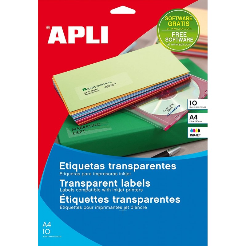 Etichete autocolante Agipa 10053, 1/A4, 210x297mm, permanente, colturi drepte, transparent, pentru inkjet, top 10 coli (10 et.) - imagine 2