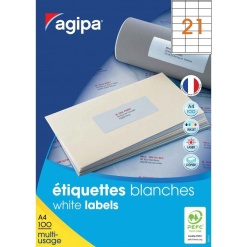 Etichete autocolante Agipa 101130/119009, 21/A4, 70x42mm, permanente, colturi drepte, alb, top 100 coli (2100 etichete)