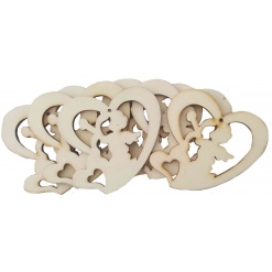 Accesorii creatie - lemn decupat - inimioara cu ingeras, set 6 buc, Colorarte, FS-MF