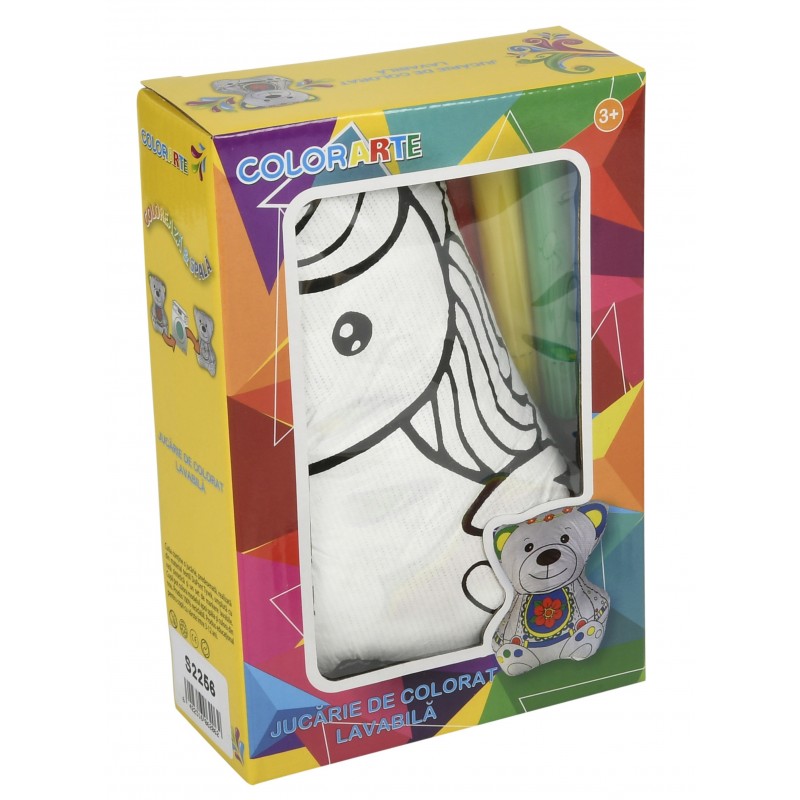 Set Jucarie vatelina pentru colorat lavabila + Carioci Keyroad Washable, 6 culori - 18x12cm - unicorn, Colorarte - imagine 3