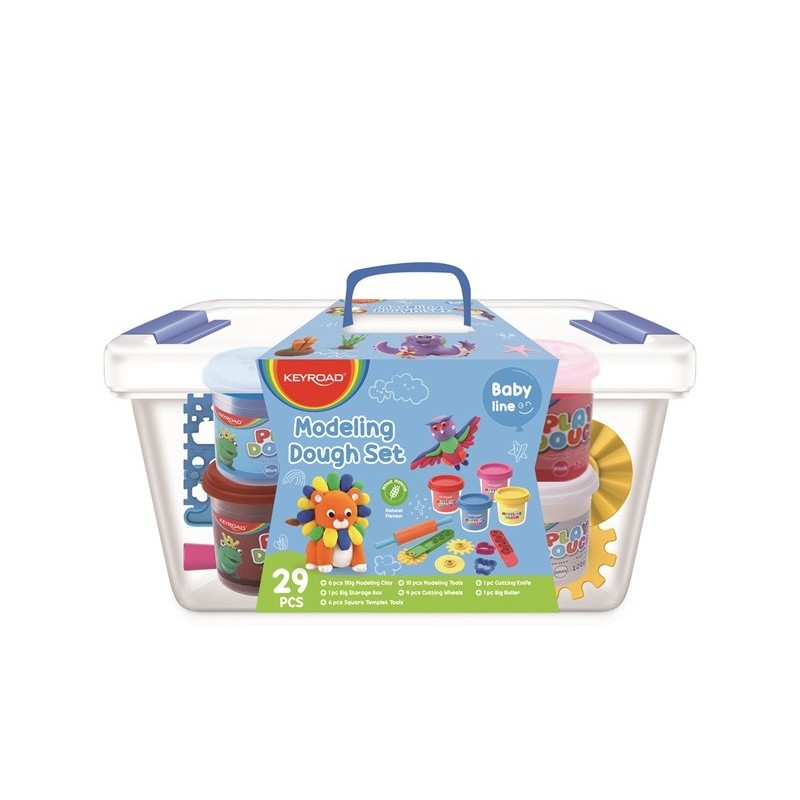 Plastilina Keyroad Baby line KR972333, 6x110g, 22 unelte plastic modelaj, cutie plastic, set 6 culori - imagine 2