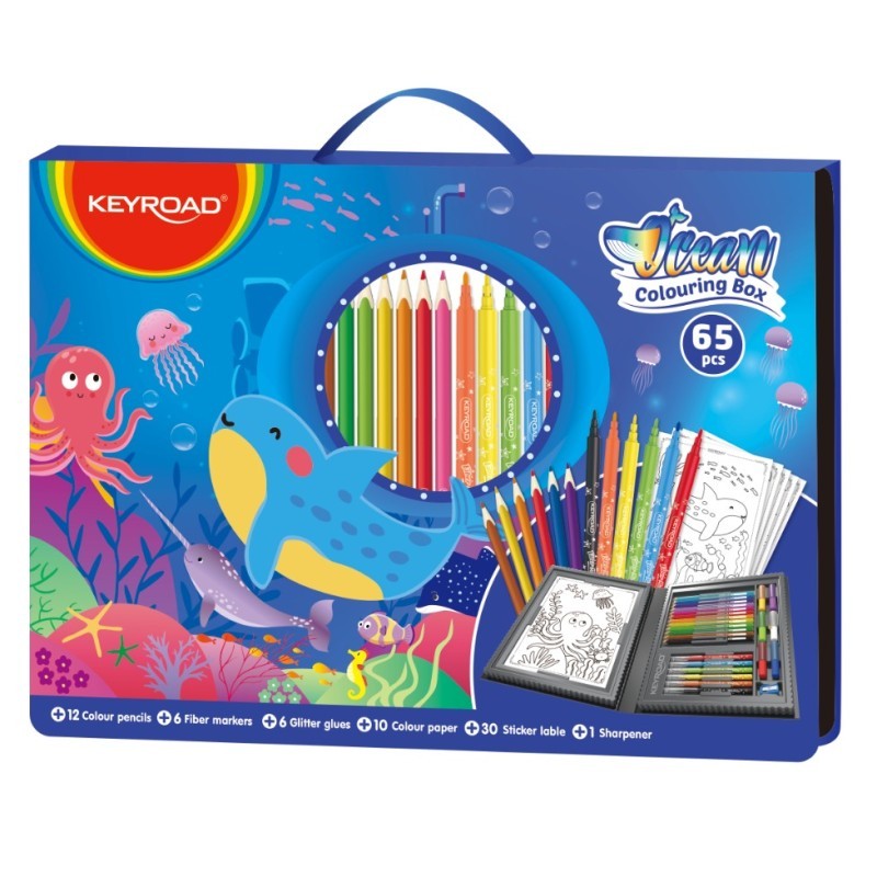 Set coloriaj Keyroad Ocean KR972879, 12x creioane colorate, 6x carioci, 10x coli A4, 36x stickere, 6x lipici, ascutitoare - imagine 6