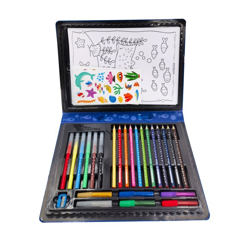 Set coloriaj Keyroad Ocean KR972879, 12x creioane colorate, 6x carioci, 10x coli A4, 36x stickere, 6x lipici, ascutitoare - imagine 5