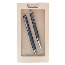 Set cadou stilou + pix Cresco Winner 880059, corp metalic gri pastel clips argintiu