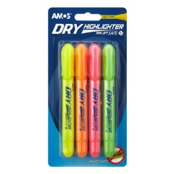 Textmarker Amos Dry, varf uscat rotund, set 4 culori fluorescente