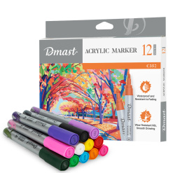 MARKERE ACRILICE 2MM CULORI CLASICE SET 12 BUCATI DMAST BY PEBEO