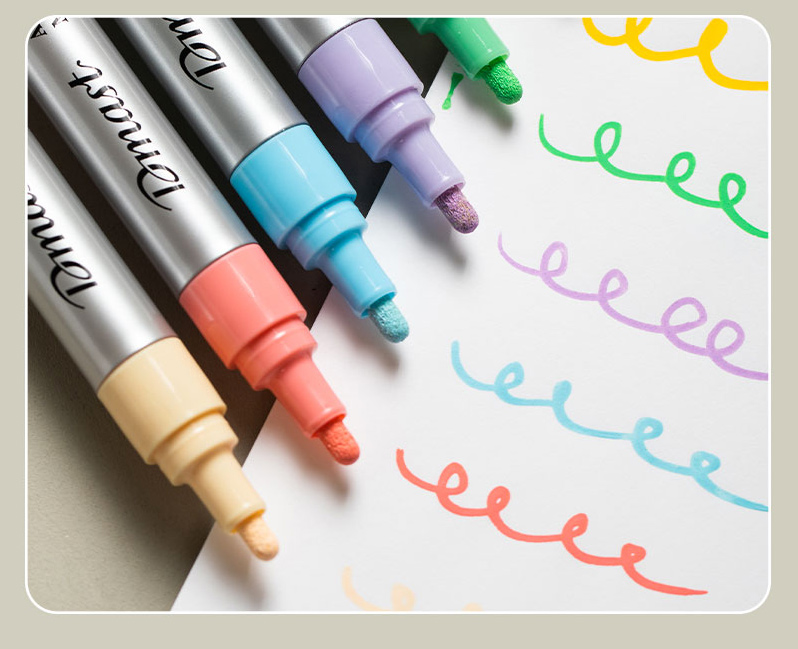 MARKERE ACRILICE 2MM CULORI METALIZATE PASTEL SET 6 BUCATI DMAST BY PEBEO - imagine 3