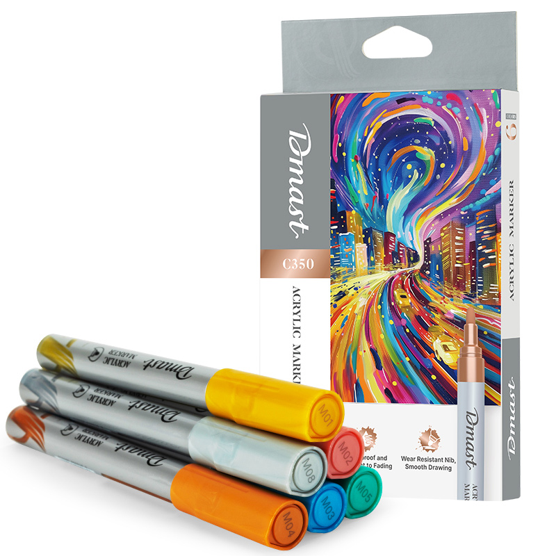 MARKERE ACRILICE 2MM CULORI METALIZATE SET 6 BUCATI DMAST BY PEBEO
