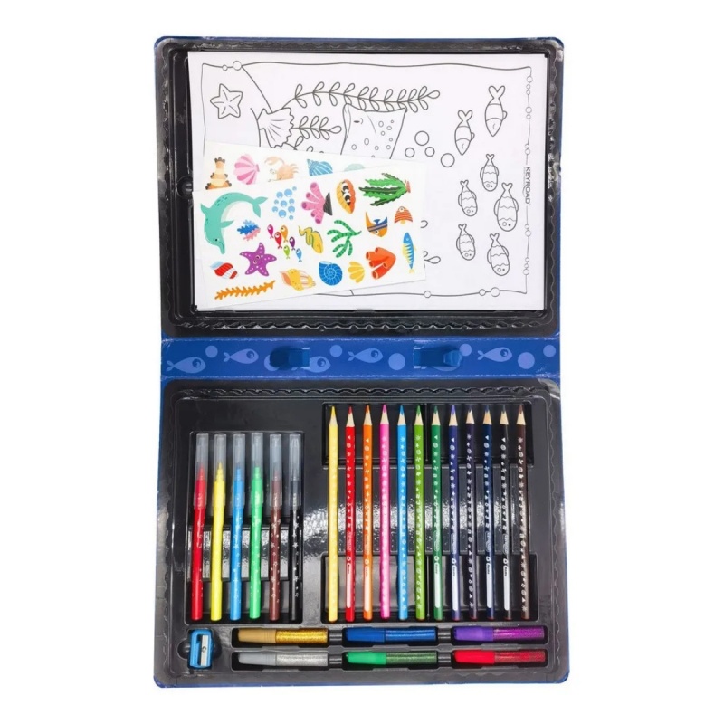 Set coloriaj Keyroad Ocean KR972879, 12x creioane colorate, 6x carioci, 10x coli A4, 36x stickere, 6x lipici, ascutitoare - imagine 2