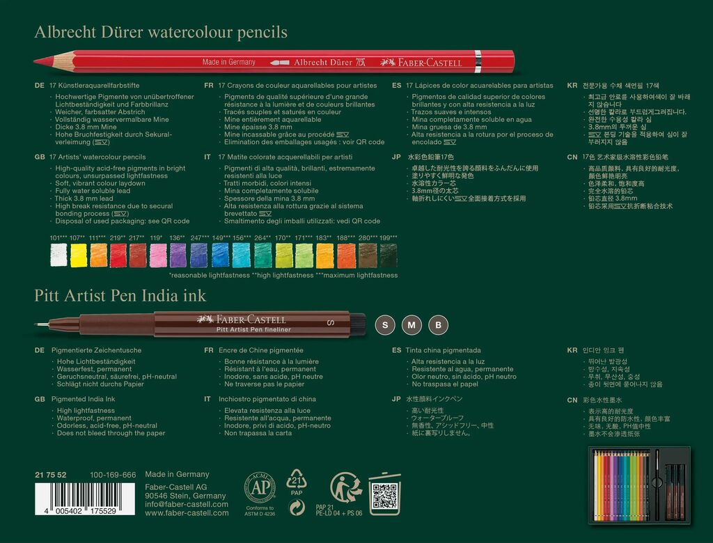 SET CADOU 17 CREIOANE COLORATE A.DURER + 3 PITT ARTIST PEN + PENSULA FABER-CASTELL - imagine 2