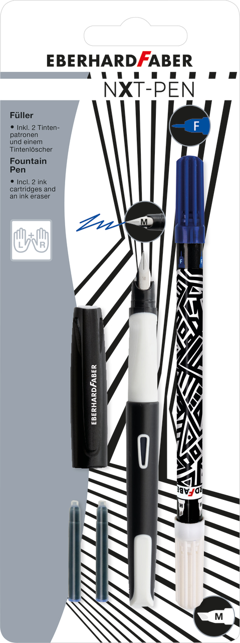 BLISTER STILOU SCOLAR NXT ALB-NEGRU + 2 CARTUSE CERNEALA + PIC EBERHARD FABER