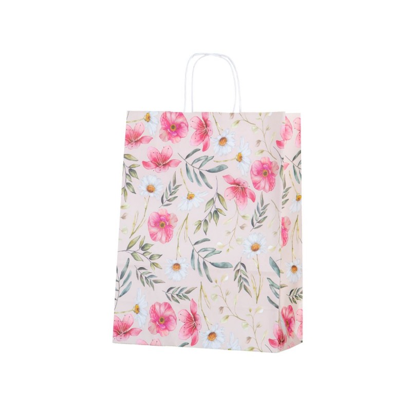 Punga cadou Colorarte 27670, B4, 26x35x12cm, 90g/mp, ivory, manere din hartie rasucita, motive florale