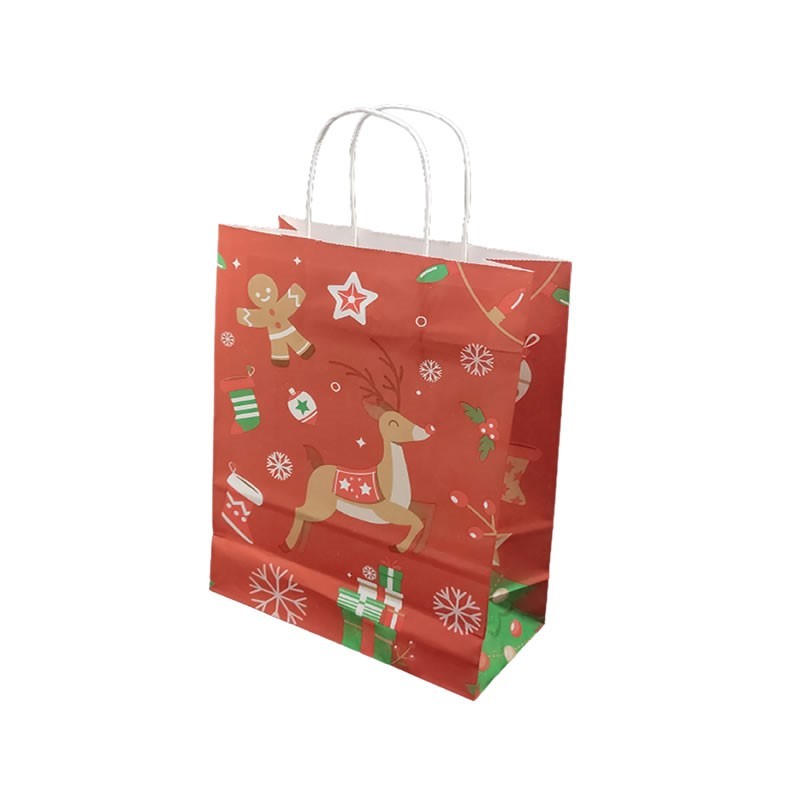 Punga cadou Craciun Colorarte 24256, B5, 18x22x8cm, 90g/mp, rosie, manere din hartie rasucita, motive de Craciun - imagine 2