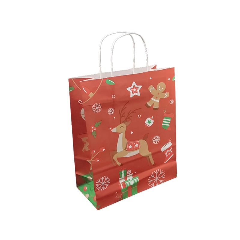 Punga cadou Craciun Colorarte 24256, B5, 18x22x8cm, 90g/mp, rosie, manere din hartie rasucita, motive de Craciun - imagine 3