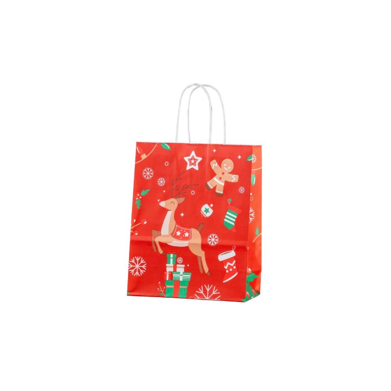 Punga cadou Craciun Colorarte 24256, B5, 18x22x8cm, 90g/mp, rosie, manere din hartie rasucita, motive de Craciun