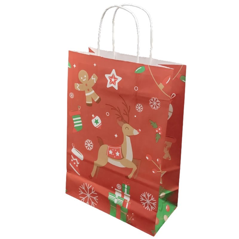 Punga cadou Craciun Colorarte 24401, A3, 32x41x12cm, 100g/mp, rosie, manere din hartie rasucita, motive de Craciun - imagine 2