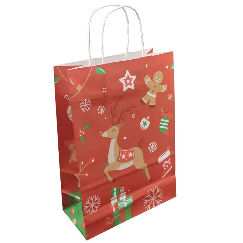 Punga cadou Craciun Colorarte 24401, A3, 32x41x12cm, 100g/mp, rosie, manere din hartie rasucita, motive de Craciun - imagine 3