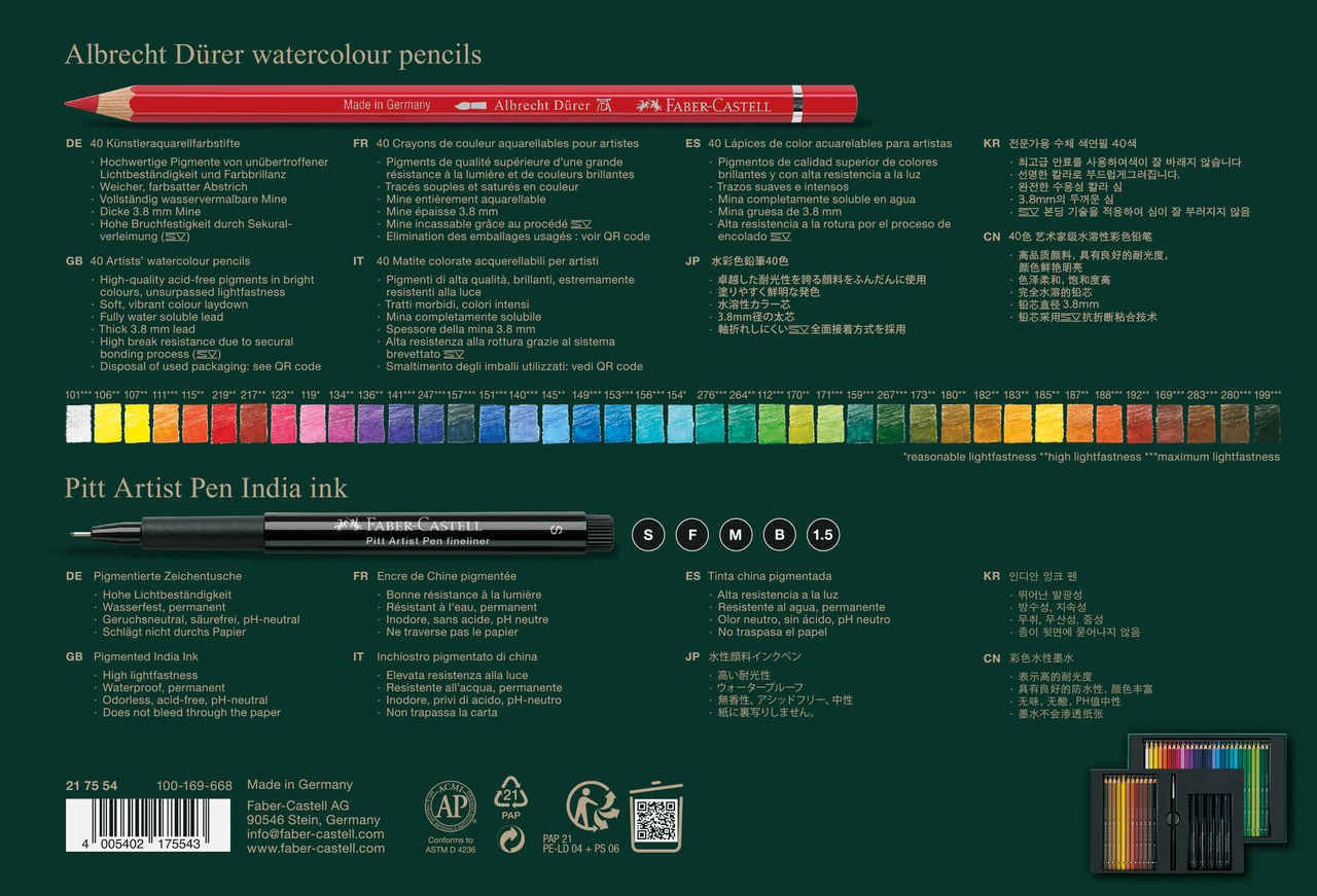 SET CADOU 40 CREIOANE COLORATE A.DURER + 5 PITT ARTIST PEN + PENSULA FABER-CASTELL - imagine 2