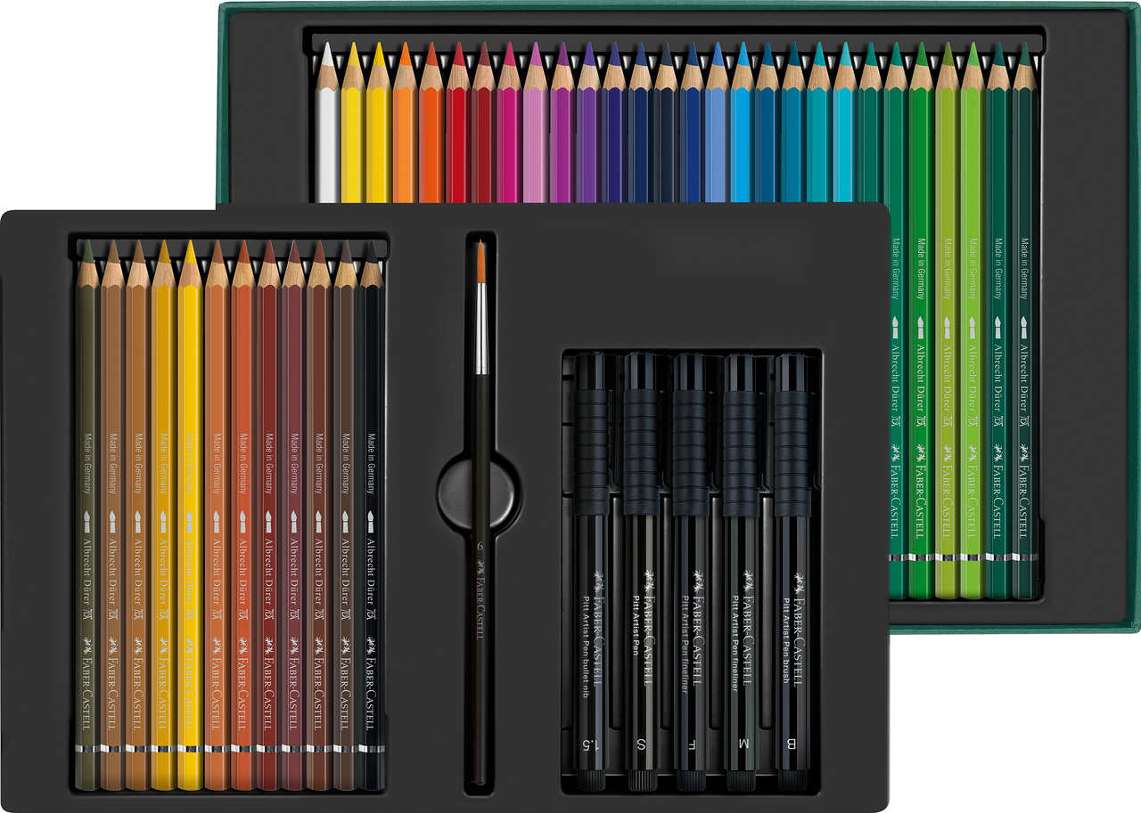 SET CADOU 40 CREIOANE COLORATE A.DURER + 5 PITT ARTIST PEN + PENSULA FABER-CASTELL - imagine 3