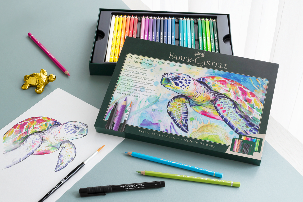 SET CADOU 40 CREIOANE COLORATE A.DURER + 5 PITT ARTIST PEN + PENSULA FABER-CASTELL - imagine 5