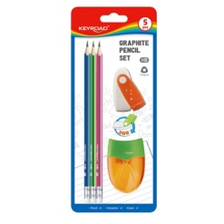 Set scolar Keyroad, 5 piese, 3x creioane, ascutitoare, radiera, KR971849