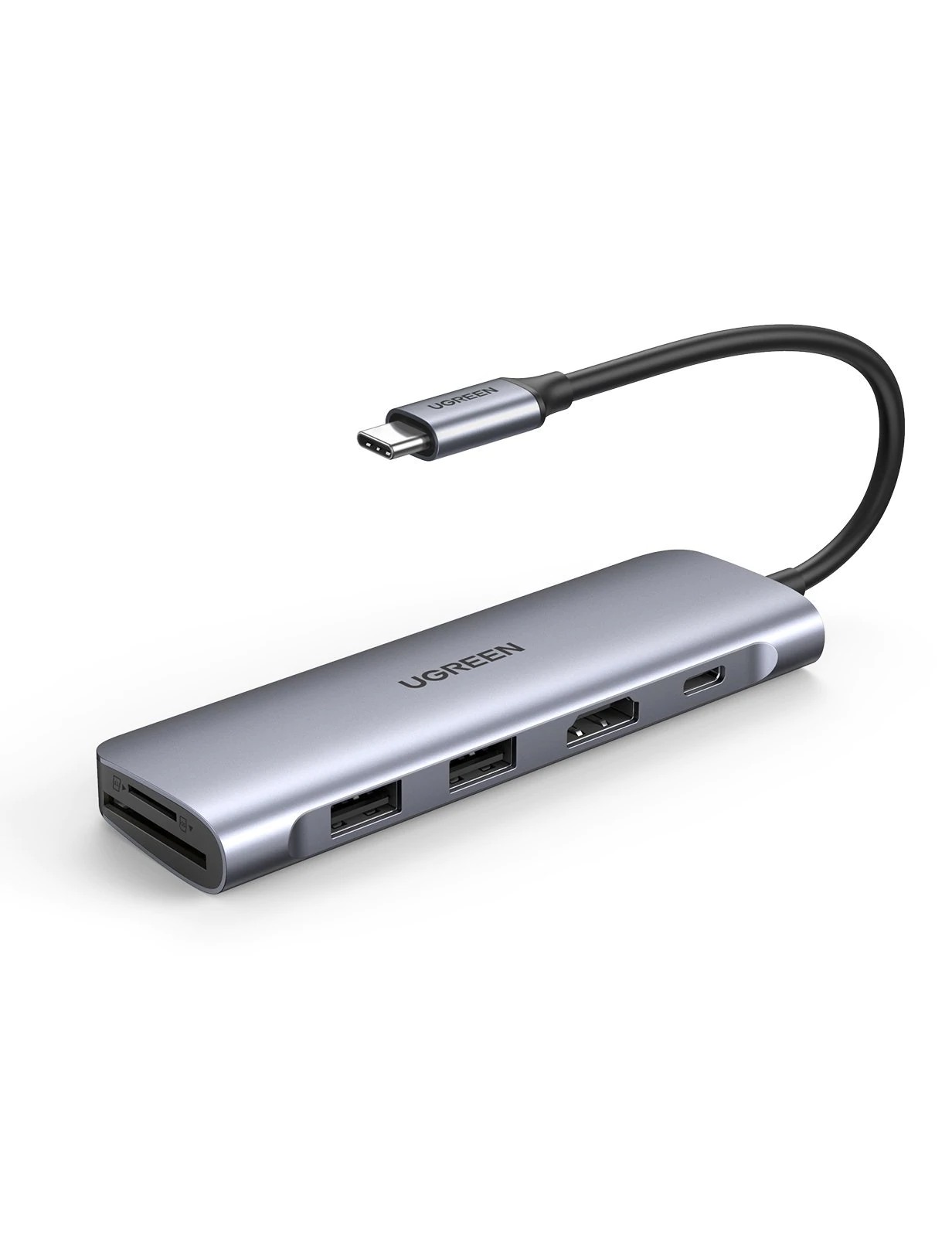 DOCKING Station Ugreen, "CM195" conectare PC USB Type-C, USB 3.0 x 2|HDMI x 1/4K/30Hz|Card reader x 1|USB Type C x 1 PD 100W, aluminiu, gri "70411" (timbru verde 0.8 lei) - 6957303874118
