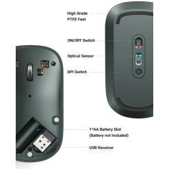Alternative view of MOUSE Ugreen, "MU001" PC sau NB, wireless 2.4GHz, optic, 3/1 butoane/scroll, 4000 dpi, verde "90374" (timbru verde 0.18 lei) - 6957303893744