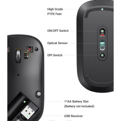 Alternative view of MOUSE Ugreen, "MU001" PC sau NB, wireless 2.4GHz, optic, 3/1 butoane/scroll, 4000 dpi, negru "90372" (timbru verde 0.18 lei) - 6957303893720