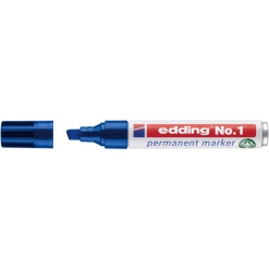 Marker permanent edding No. 1, corp din aluminiu reciclat, varf tesit, 1-5 mm, albastru