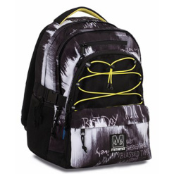 Ghiozdan Mitama, 3 compartimente, design alb cu negru, 43 x 32 x 22 cm