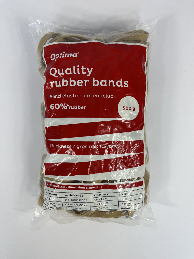 Elastice pentru bani, 60% cauciuc, 500gr/punga, D120, grosime 8mm x 1.5mm, Optima - natural