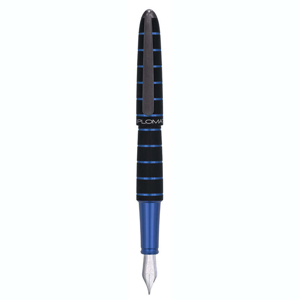 Stilou DIPLOMAT Elox Ring, cu penita M, din otel inoxidabil - black blue