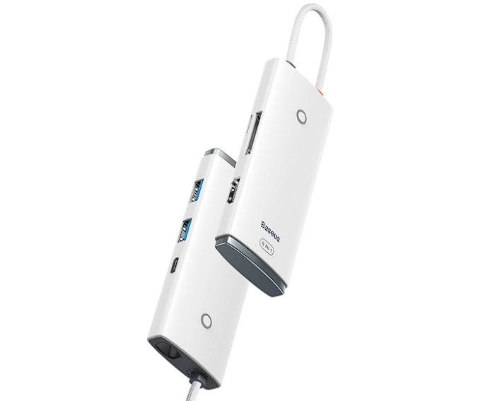 DOCKING Station Baseus Lite, conectare PC USB Type-C, USB 3.0 x 2, USB Type C x 1 PD, HDMI x 1/4K/30Hz, card reader SD/microSD, alb "WKQX050102" (timbru verde 0.18 lei) - 6932172606350