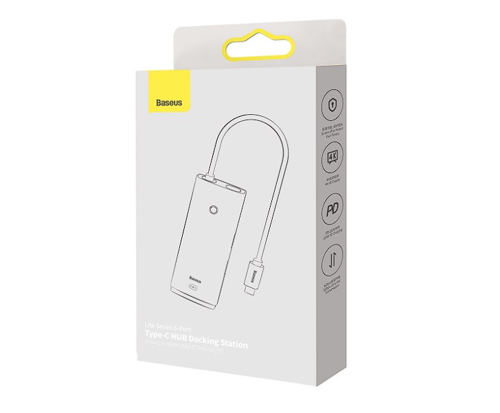 DOCKING Station Baseus Lite, conectare PC USB Type-C, USB 3.0 x 2, USB Type C x 1 PD, HDMI x 1/4K/30Hz, card reader SD/microSD, alb "WKQX050102" (timbru verde 0.18 lei) - 6932172606350 - imagine 4