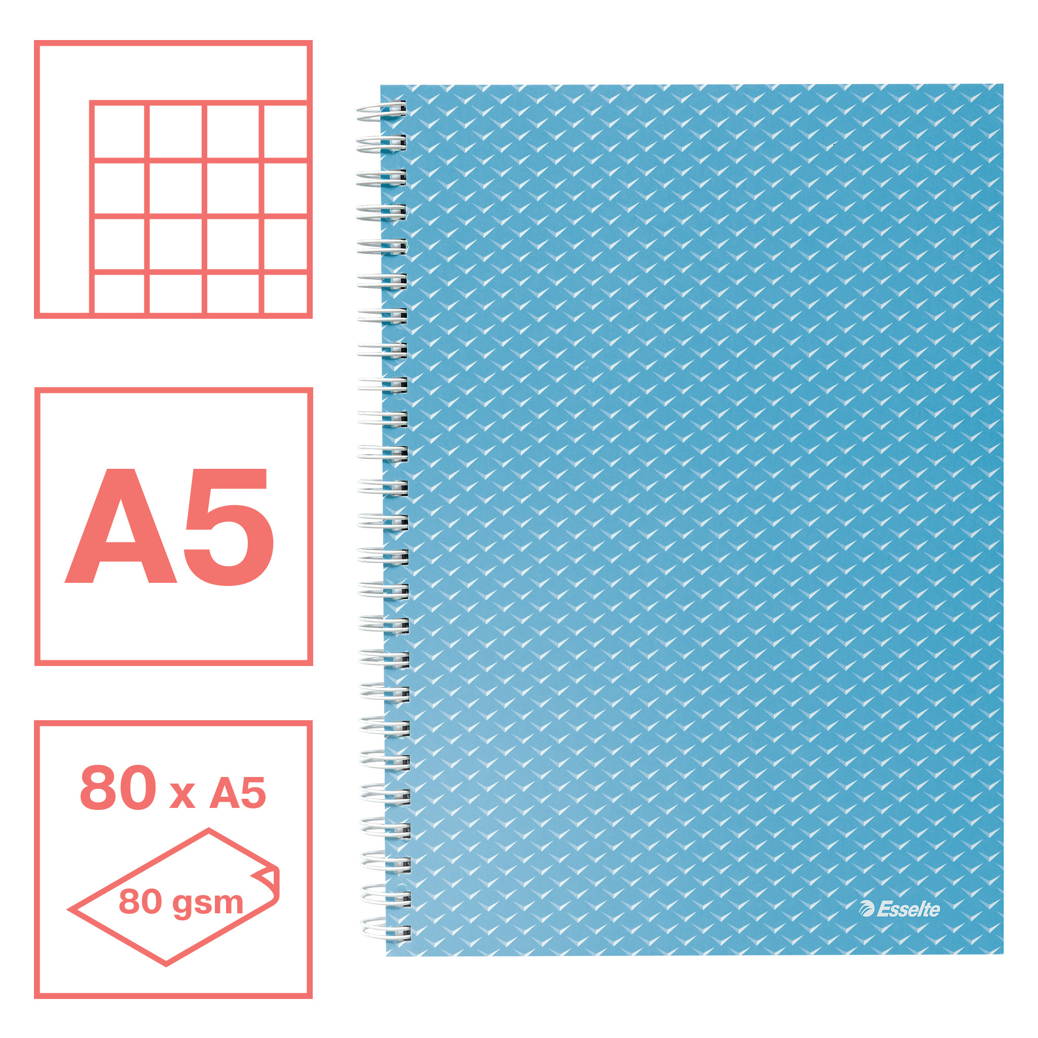 CAIET BIROU SPIRA A5 80 FILE ARITMETICA ALBASTRU COPERTA CARTON COLOUR'BREEZE ESSELTE - imagine 2