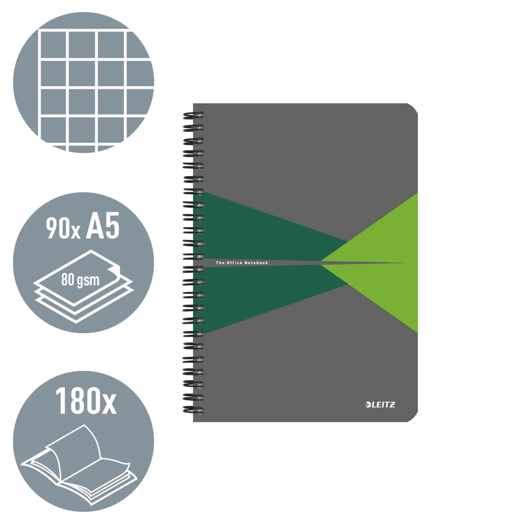 CAIET BIROU SPIRA A5 ARITMETICA VERDE COPERTA PP OFFICE LEITZ - imagine 2