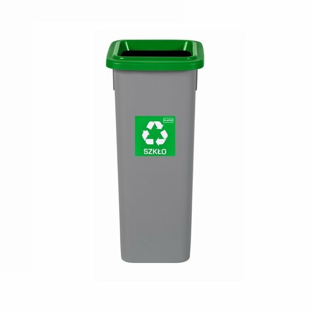 Cos plastic reciclare selectiva, capacitate 53l, PLAFOR Fit - gri cu capac verde - sticla - imagine 2