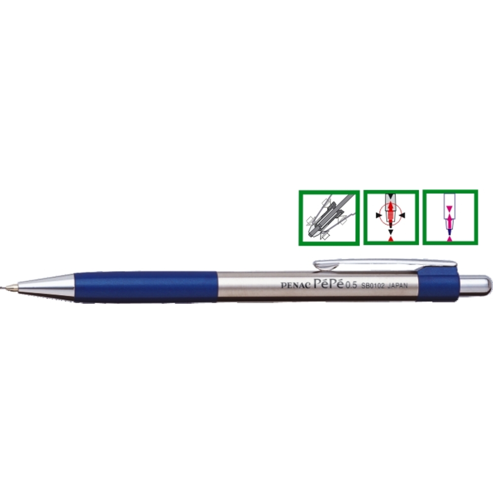 Creion mecanic metalic PENAC Pepe, rubber grip, 0,5mm, varf metalic - accesorii bleumarin - imagine 2
