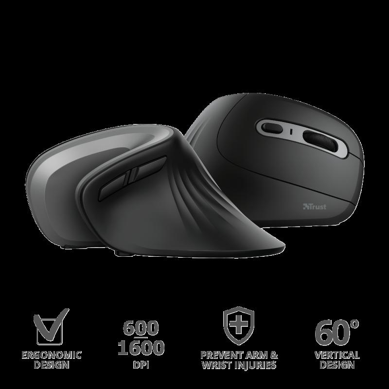 MOUSE TRUST, "Verro Ergonomic", PC sau NB, wireless, 2.4GHz, optic, 1600 dpi, butoane/scroll 6/1, buton selectare viteza, negru, "TR-23507" (timbru verde 0.18 lei) - imagine 4