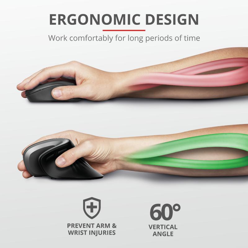 MOUSE TRUST, "Verro Ergonomic", PC sau NB, wireless, 2.4GHz, optic, 1600 dpi, butoane/scroll 6/1, buton selectare viteza, negru, "TR-23507" (timbru verde 0.18 lei) - imagine 8