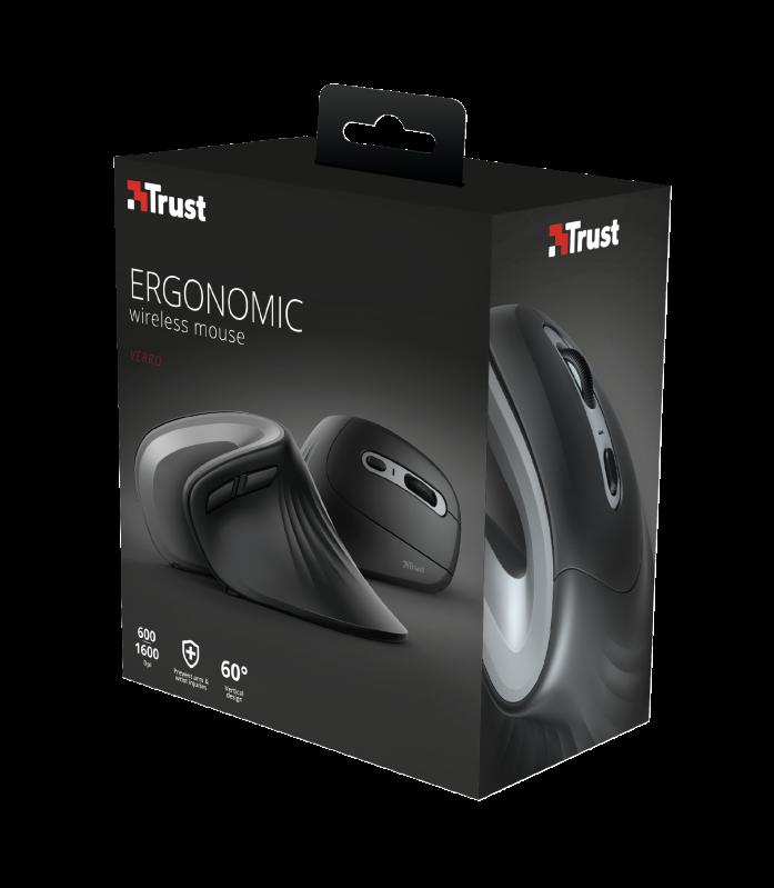 MOUSE TRUST, "Verro Ergonomic", PC sau NB, wireless, 2.4GHz, optic, 1600 dpi, butoane/scroll 6/1, buton selectare viteza, negru, "TR-23507" (timbru verde 0.18 lei) - imagine 9